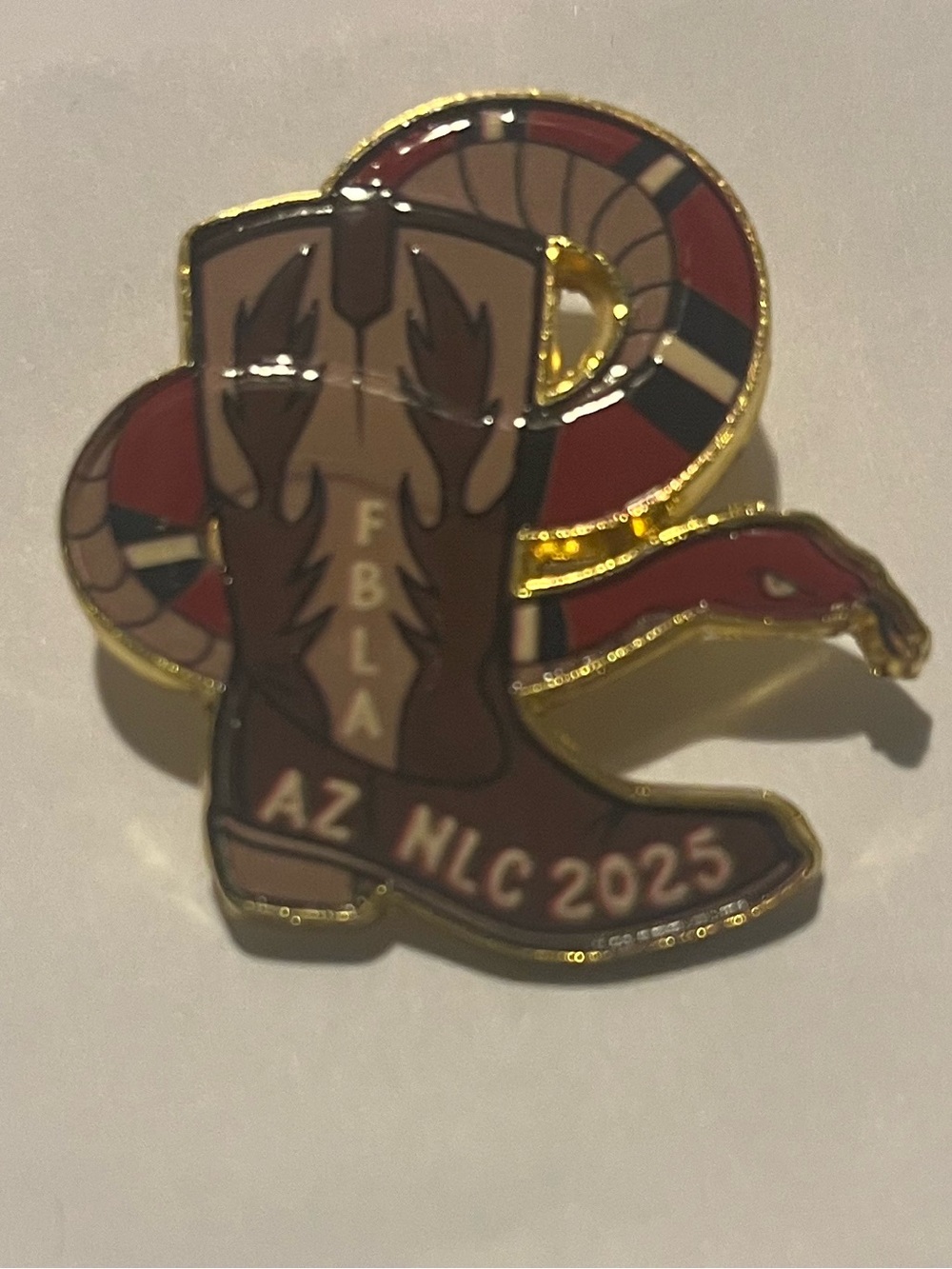 FBLA 2025 National Arizona pinWestern Boot & Snake Enamel Pin - Brown, Red, Gold